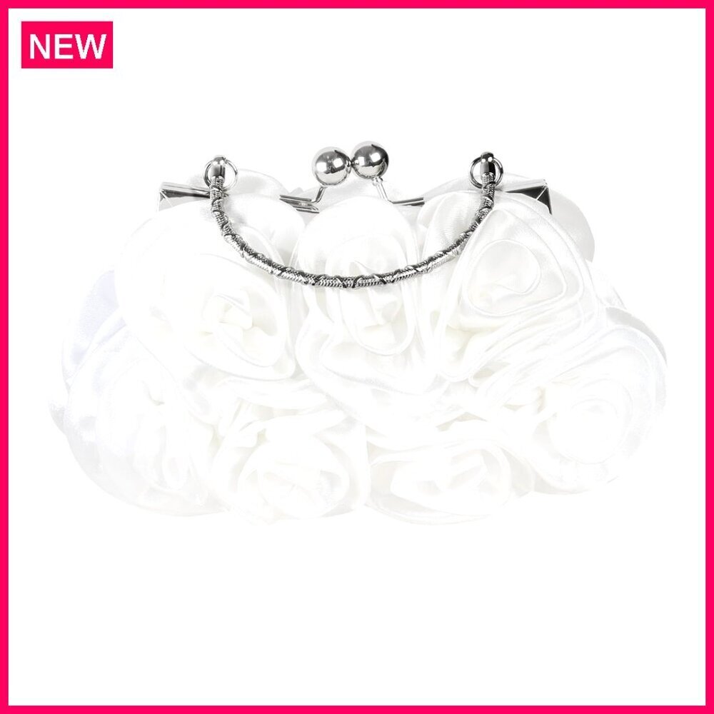 Satin Rose Evening Clutch with Detachable Chain for Wedding Party Prom